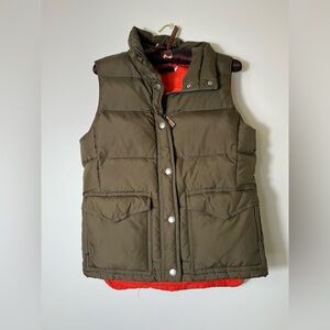 J. CREW Quilted Olive Green with Orange Lining Puffer Down Vest